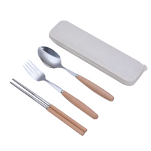Load image into Gallery viewer, Cutlery Set with Wooden Handle in Wheat Box – Spoon, Fork, Chopsticks by Project Refill