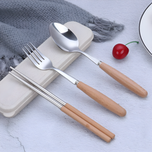 Load image into Gallery viewer, Cutlery Set with Wooden Handle in Wheat Box – Spoon, Fork, Chopsticks by Project Refill

