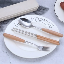 Load image into Gallery viewer, Cutlery Set with Wooden Handle in Wheat Box – Spoon, Fork, Chopsticks by Project Refill