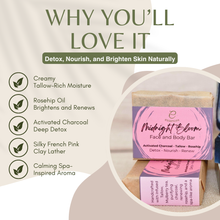 Load image into Gallery viewer, Essencea Midnight Bloom Face and Body Bar 115g | Activated Charcoal, Tallow & Rosehip Soap for Detox and Nourishment