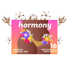 Load image into Gallery viewer, Hormony Organic Regular Sanitary Pads With Wings (Pack of 16) | Ultra-Thin Design, With Cotton Top Sheet, 7-Layer Protection
