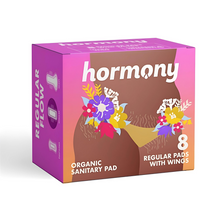 Load image into Gallery viewer, Hormony Organic Regular Sanitary Pads With Wings (Pack of 8) | Ultra-Thin Design, With Cotton Top Sheet, 7-Layer Protection
