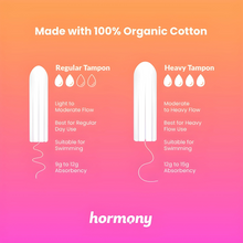 Load image into Gallery viewer, Hormony Organic Regular Tampons (Pack of 16) | Free of Chlorine, Fragrance, and Allergens
