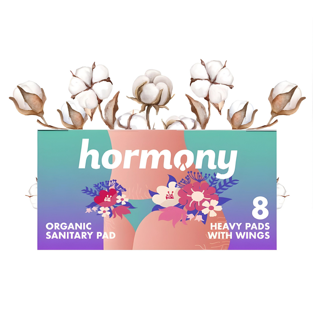 Hormony Organic Sanitary Pads for Heavy Flow With Wings (Pack of 8) | Ultra-Thin Design, 7-Layer Protection, 150ml Capacity