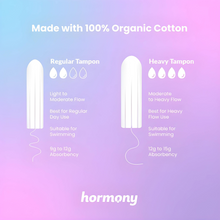 Load image into Gallery viewer, Hormony Organic Tampons for Heavy Flow (Pack of 8) | Free of Chlorine, Fragrance, and Allergens