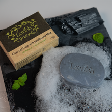 Load image into Gallery viewer, Lovish Charcoal Soap with Vanilla and Mint 90g | All-Natural, Cold Processed