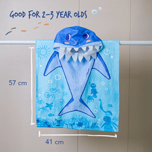 Load image into Gallery viewer, MAGWAI Baby Shark Kids Towel Hoodie | 100% Cotton Hooded Bath Towel, Soft, Absorbent, Kids Beach & Swim Poncho Cape