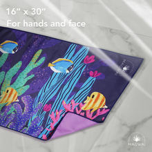 Load image into Gallery viewer, MAGWAI Hand Towel Coral Design | Absorbent, Quick-Drying, Multipurpose, Eco-Friendly, Made from Recycled Plastic Bottles, Travel-Friendly, Sustainable