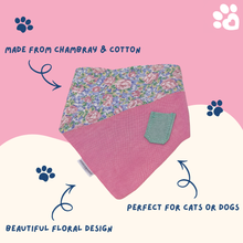 Load image into Gallery viewer, Paws & Kisses Flora Dana Pet Bandana | Cotton & Chambray Floral Bandana for Cats and Dogs