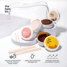 Load image into Gallery viewer, The Bare Kit Trio Body Care Set | Honey and Sugar Wax, Glow Getter Shea Butter, Wake Me Up Coffee Scrub