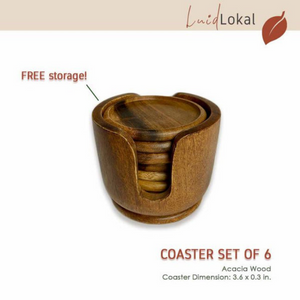Luid Lokal Wooden Coaster with Free Holder (6 Pieces)