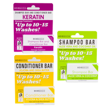 Load image into Gallery viewer, Ecowash Complete Set | Keratin Shampoo and Conditioner Bar, Aloe Vera and Coconut Shampoo Bar, Jojoba and Shea Butter Conditioner Bar