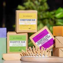 Load image into Gallery viewer, Ecowash Complete Set 80g | Keratin Shampoo and Conditioner Bar, Aloe Vera and Coconut Shampoo Bar, Jojoba and Shea Butter Conditioner Bar