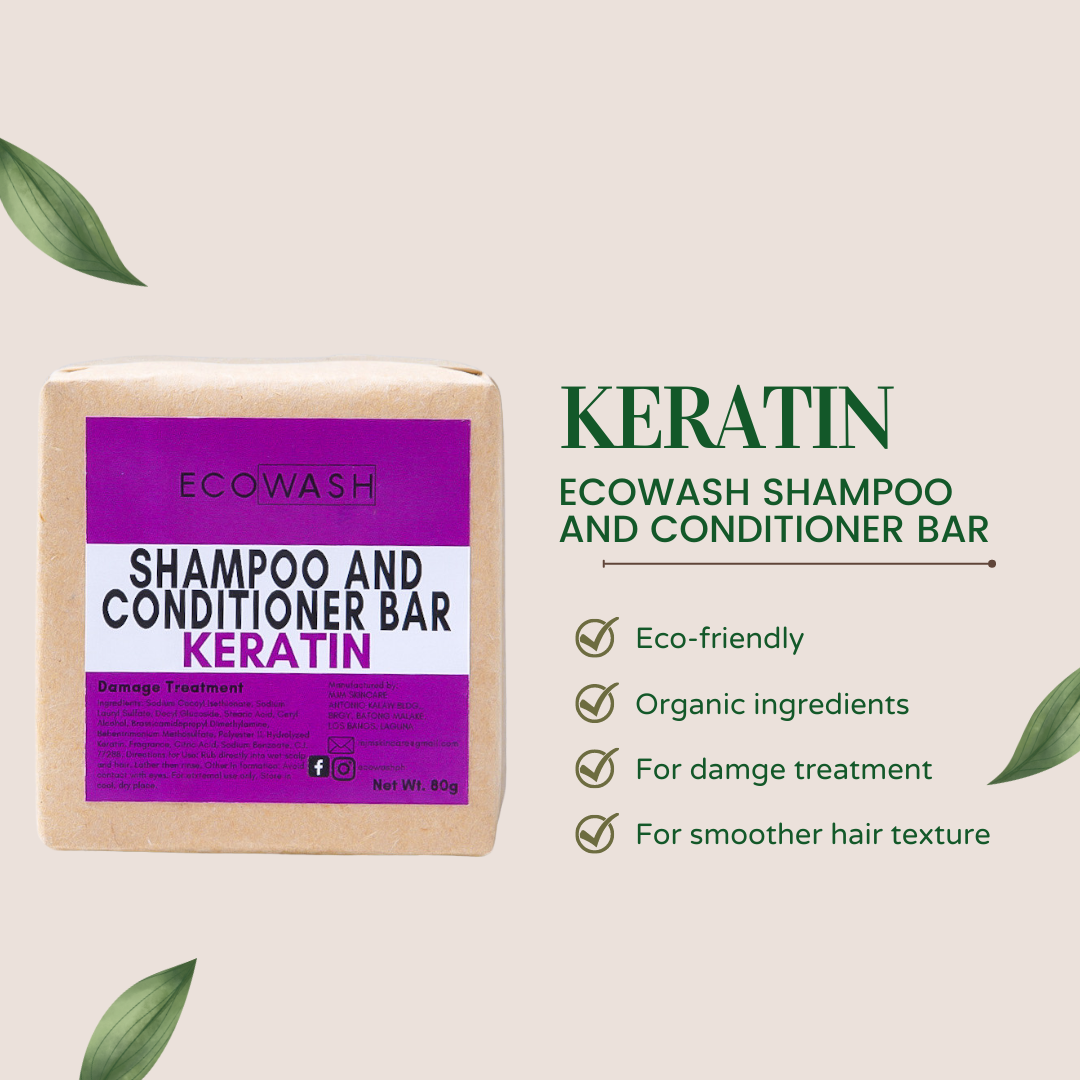 Ecowash Keratin Shampoo and Conditioner Bar for Damage Treatment 80g