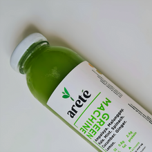 Load image into Gallery viewer, Areté Green Machine Cold Pressed Juice 350ml | Ampalaya, Malunggay, Kale, Mint Leaves, Spinach, Cucumber, Ginger, Lemon
