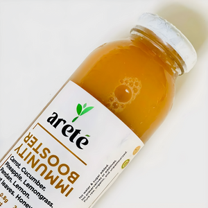 Areté Immunity Booster Cold-Pressed Juice 350ml | Carrot, Cucumber, Pineapple, Lemongrass, Pandan, Lemon, Mint Leaves, Honey Dew