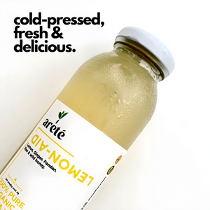 Areté Lemon Aid Cold Pressed Juice 350ml | Lemon, Ginger, Pandan, Hint of Raw & Wild Honey, Naturally Alkaline Spring Water