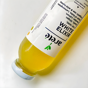 Areté White Elixir Cold Pressed Juice 350ml | Ginger, Lemongrass, Garlic, Pandan, Lemon, Hint of Raw & Wild Honey, Naturally Alkaline Spring Water