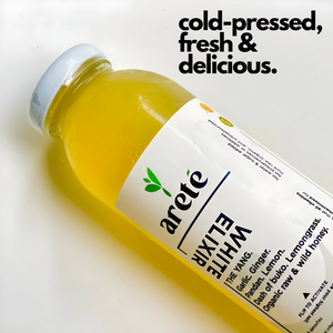 Areté White Elixir Cold Pressed Juice 350ml | Ginger, Lemongrass, Garlic, Pandan, Lemon, Hint of Raw & Wild Honey, Naturally Alkaline Spring Water