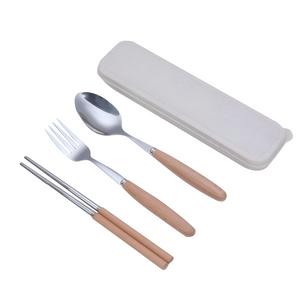 Cutlery Set with Wooden Handle in Wheat Box – Spoon, Fork, Chopsticks by Project Refill