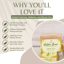 Load image into Gallery viewer, Essencea Golden Green Face and Body Bar 115g | Nettle Turmeric Soap, Plant-Based Cleanser, Moisturizing Herbal Bar
