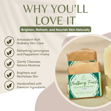 Load image into Gallery viewer, Essencea Mulberry Fresh Face and Body Bar 115g | Mulberry Brightening Soap, Antioxidant-Rich Plant-Based Cleanser
