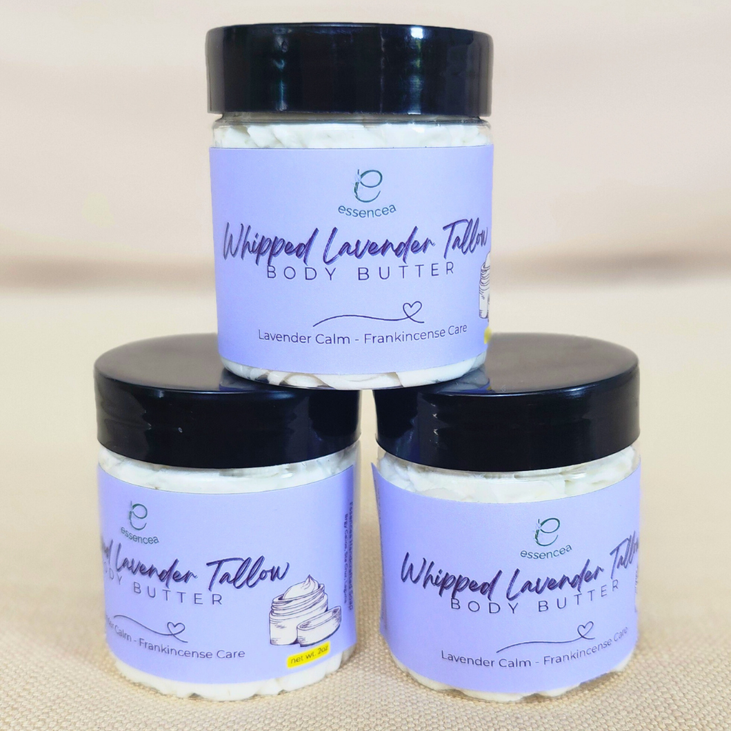 Essencea Whipped Lavender Tallow Body Butter 2oz | Lavender & Frankincense Moisturizer for Soft, Nourished Skin