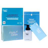 Fizzly Clean Welcome Bundle - 1 Handwash Starter Kit, 1 Laundry Detergent Sheets, 1 Toilet Cleaning Sheets
