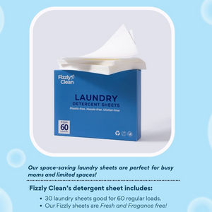 Fizzly Clean Laundry Detergent Sheet - 30 Sheets, Up to 60 Washes | Gentle on Skin, For Everyday Use