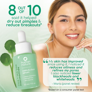Human Nature Calm and Clear Serum 30ml | Cica + Tea Tree + Niacinamide to Clear Blemishes and Strengthens Skin Barrier