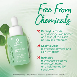 Human Nature Calm and Clear Serum 30ml | Cica + Tea Tree + Niacinamide to Clear Blemishes and Strengthens Skin Barrier
