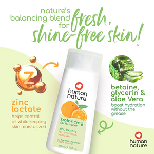 Human Nature Natural Balancing Face Toner with Zinc Lactate 200ml | Alcohol-Free, pH-Balanced