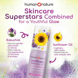Human Nature Sunflower Beauty Oil with Bakuchiol, A Plant Based Retinol 30ml | For Firmer, Brighter, Youthful-Looking Skin
