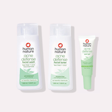 Load image into Gallery viewer, Human Nature Acne Defense Line Bundle: Tea Tree, Cica &amp; Niacinamide Facial Wash, Toner &amp; Spot Gel Set for Acne-Prone Skin
