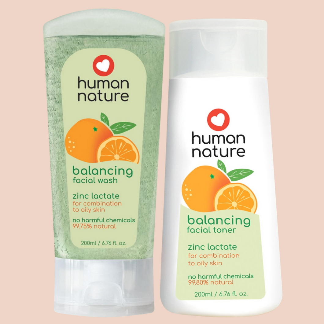Human Nature Balancing Facial Wash and Toner Bundle | Zinc Lactate For Oily to Combination Skin