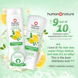 Human Nature Moisturizing +PLUS Green Tea & Lemon Shampoo For Smoother, Frizz-Free Hair 180ml | No SLS/SLES, Silicones, Parabens