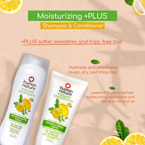 Human Nature Moisturizing +PLUS Green Tea & Lemon Shampoo For Smoother, Frizz-Free Hair 180ml | No SLS/SLES, Silicones, Parabens