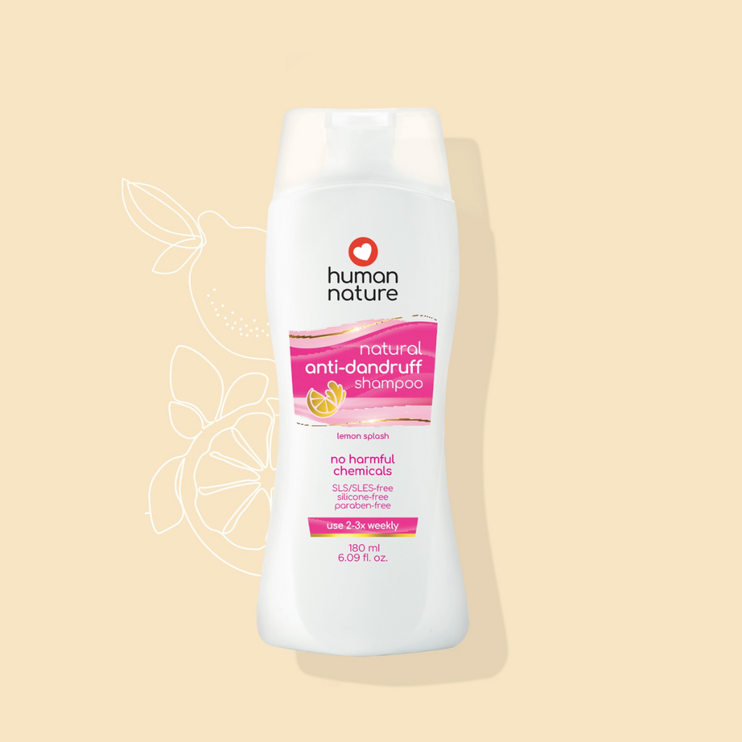 Human Nature Natural Anti-Dandruff Shampoo Lemon Splash Scent 180ml | SLS/SLES-Free, Silicone-Free, Paraben-Free