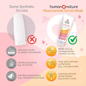 Human Nature Niacinamide Scrub Mask With Bamboo Scrubs & Kaolin Clay 100g | For Brighter-Looking Skin, pH-Balanced, No Harmful Chemicals