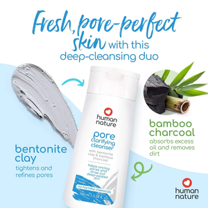 Human Nature Pore Clarifying Cleanser 100ml | With Bentonite Clay & Bamboo Charcoal Helps Unclog Pores and Draws Out Deep-Seated Dirt