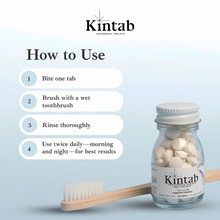 Load image into Gallery viewer, Kintab Toothtabs - 100% Natural Fluoridated Toothpaste Tablets | Sustainable, Travel-Friendly, Eco-Friendly Oral Care | Minty Fresh, TSA-Safe, Refillable Packaging
