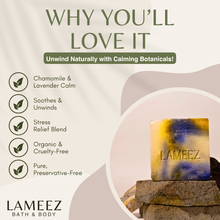 Load image into Gallery viewer, Lameez Herbal Chamomile &amp; Lavender Handmade Bath Soap 150g | All-Natural, Calming, Stress Relief
