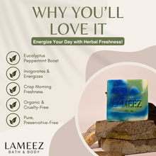 Load image into Gallery viewer, Lameez Herbal Eucalyptus &amp; Peppermint Handmade Bath Soap 150g | All-Natural, Invigorating, Energizing Cleanse
