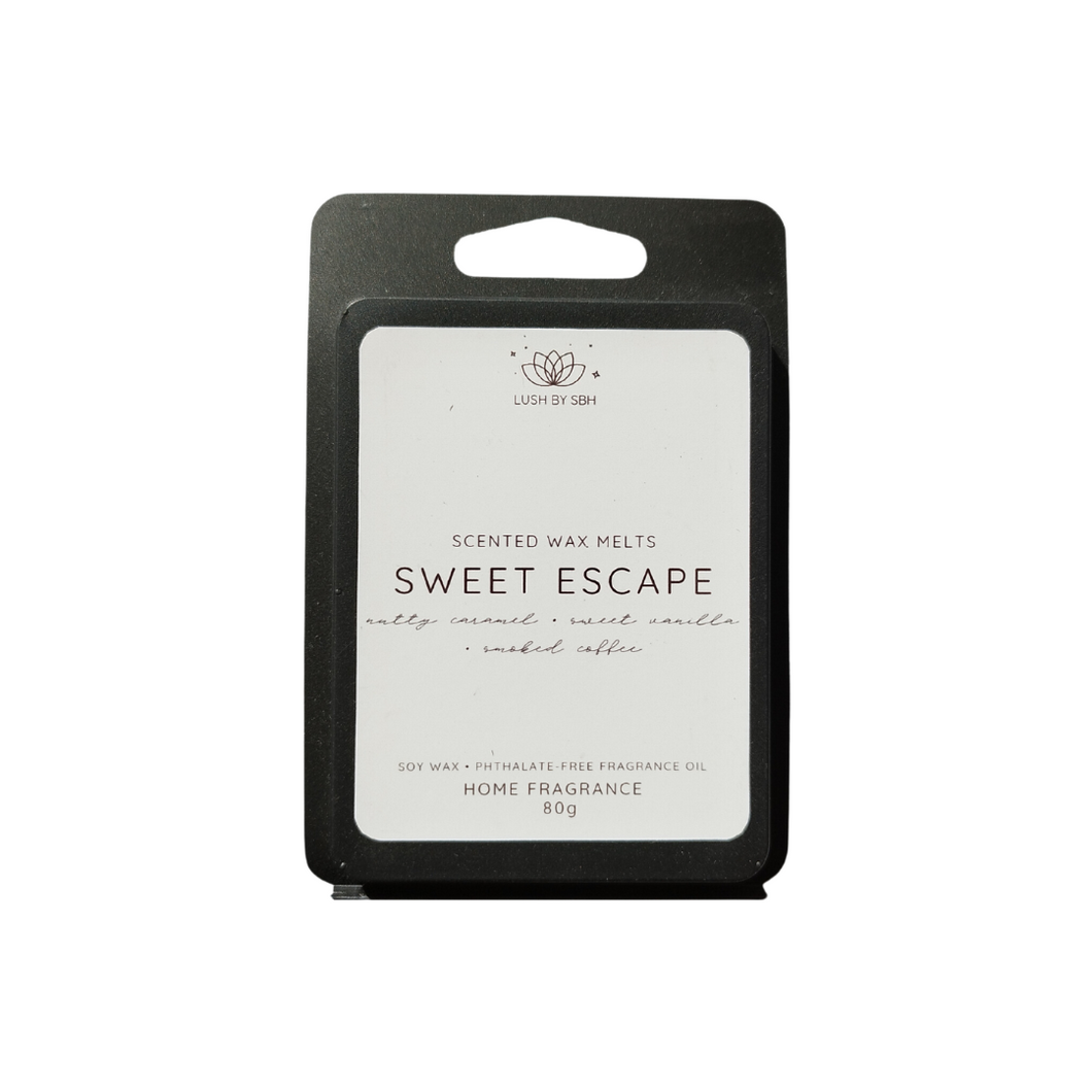 Lush by SBH Sweet Escape Scented Wax Melts Home Fragrance 80g | Made of Soy Wax, Nutty Caramel, Sweet Vanilla, Smoked Coffee Phthalate-Free Fragrance Oil