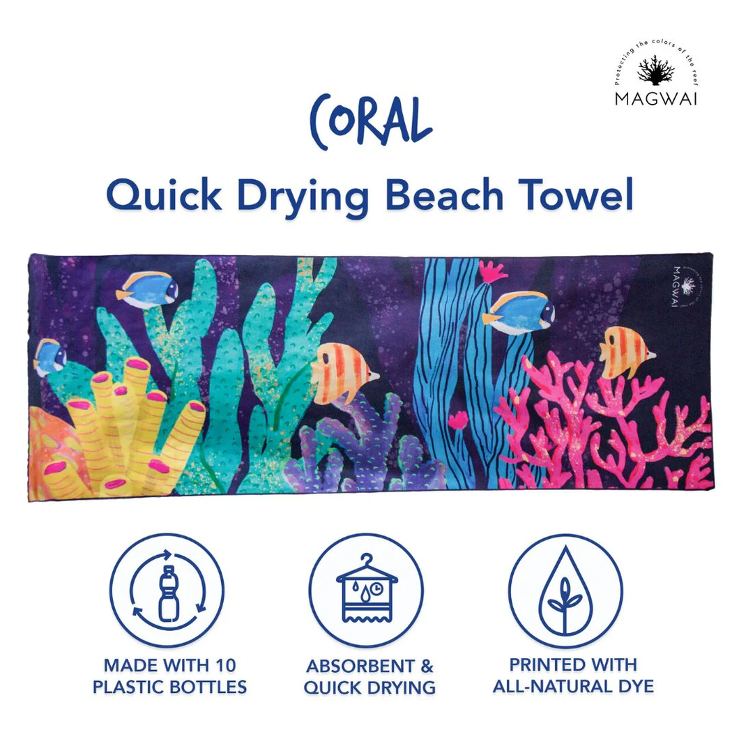 MAGWAI Everyday Towel Butanding Coral Design | Multipurpose, Absorbent, Quick-Drying, Eco-Friendly, Made from Recycled Plastic Bottles, Travel & Yoga Towel