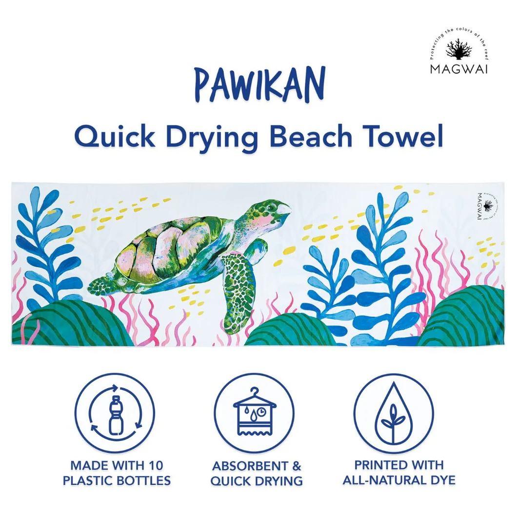 MAGWAI Everyday Towel Pawikan (Sea Turtle) Design | Multipurpose, Absorbent, Quick-Drying, Eco-Friendly, Made from Recycled Plastic Bottles, Travel & Yoga Towel