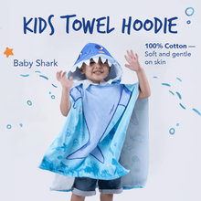 Load image into Gallery viewer, MAGWAI Baby Shark Kids Towel Hoodie | 100% Cotton Hooded Bath Towel, Soft, Absorbent, Kids Beach &amp; Swim Poncho Cape
