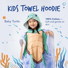 Load image into Gallery viewer, MAGWAI Baby Turtle Kids Towel Hoodie | 100% Cotton Hooded Bath Towel, Soft, Absorbent, Kids Beach &amp; Swim Poncho Cape
