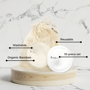 Pure Culture Washable, Reusable Organic Bamboo Cotton Rounds – 10 Pieces | Comes in Chic Mesh Bag