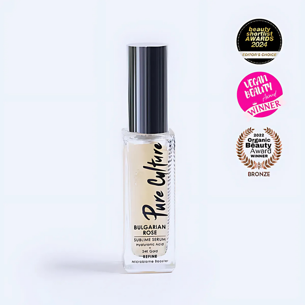 Pure Culture Bulgarian Rose Sublime Serum 30ml | Hyaluronic Acid + 24K Gold Refine Microbiome Boost